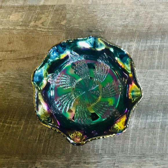 Fenton Art Glass Carnival Butterfly & Berry Fantail Footed Bowl Marked Fenton - Picture 7 of 8